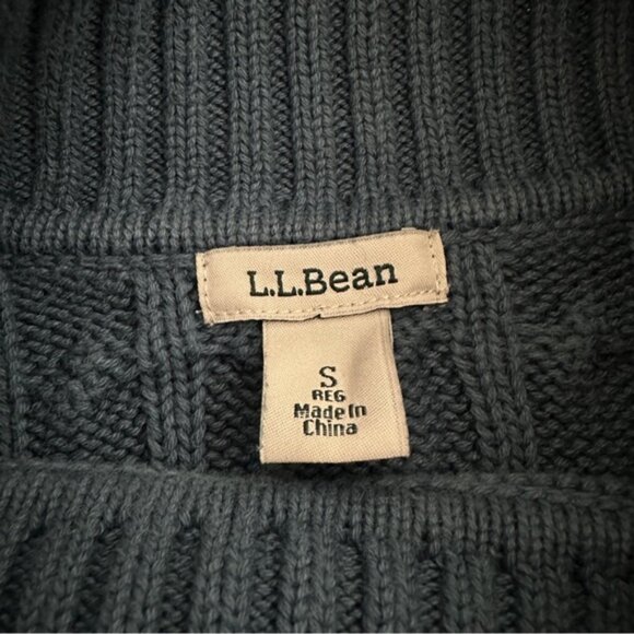 LL Bean Cable Knit Turtleneck Sweater Pullover Thick Cotton Fisherman Teal - Picture 5 of 10